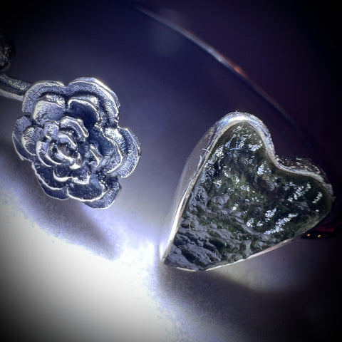 Moldavite Floral Heart Cuff Bracelet