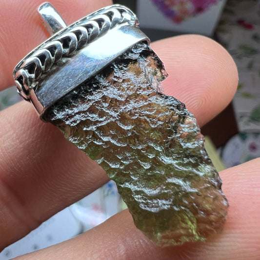 3.7g Moldavite Cap Set Silver pendant