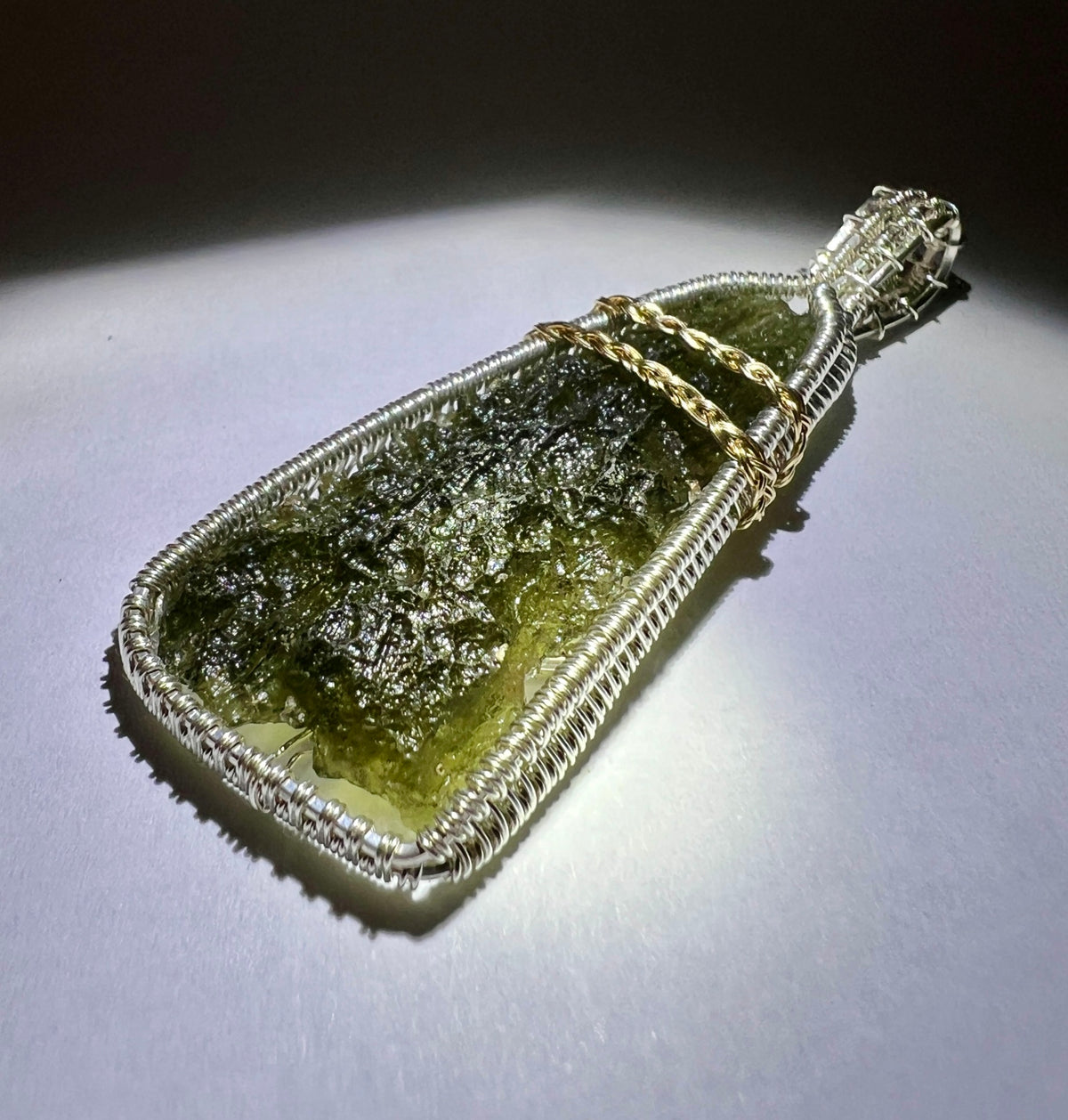 3.56g Moldavite, Silver & Gold Pendant