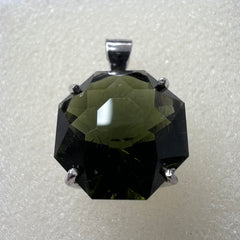 Faceted Octagon Moldavite Pendant (6.65ct - 13 x 13mm)
