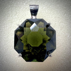 Faceted Octagon Moldavite Pendant (6.65ct - 13 x 13mm)