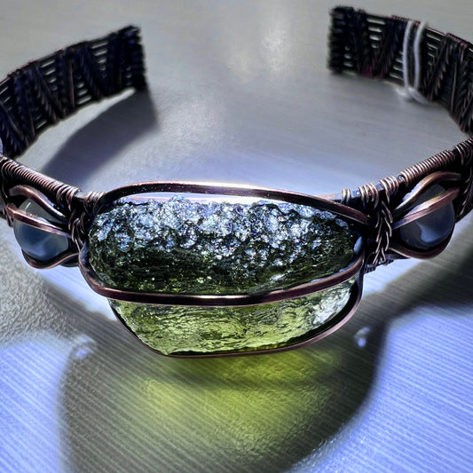 Moldavite & Copper bracelet - Moonstone accents.