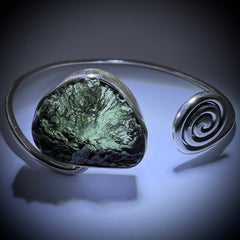 Moldavite Spiral Silver Bracelet