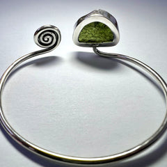 Moldavite Spiral Silver Bracelet