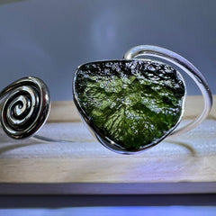 Moldavite Spiral Silver Bracelet
