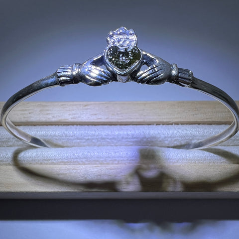 Claddagh Heart - Moldavite Silver Bracelet
