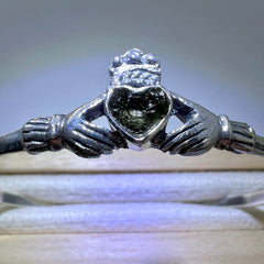 Claddagh Heart - Moldavite Silver Bracelet