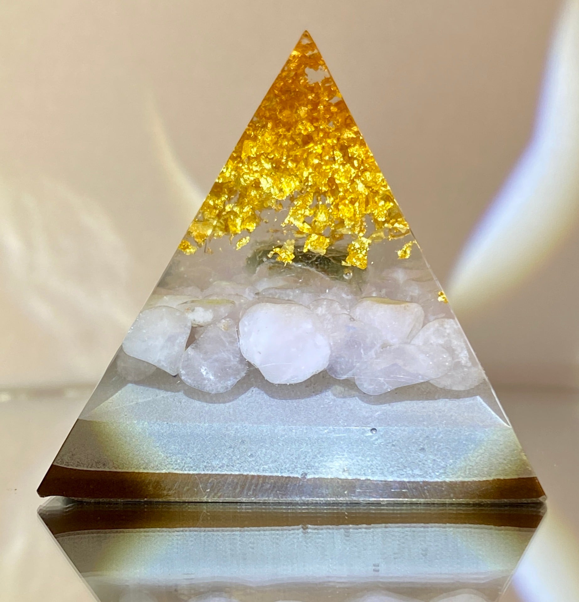 47.5mm Moldavite Orgone generator pyramid.