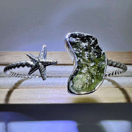 Star Moldavite Silver Bracelet