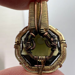 Faceted Moldavite in Gold Wrap - 6.69k Emerald Cut.