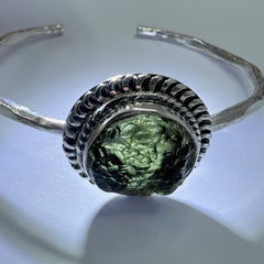 Moldavite Silver Cuff Bracelet 2.7g