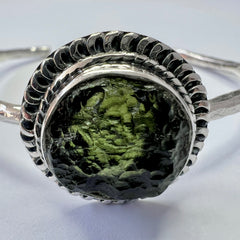 Moldavite Silver Cuff Bracelet 2.7g