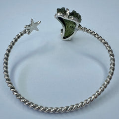 Moldavite Star Silver Cuff Bracelet 3.8g