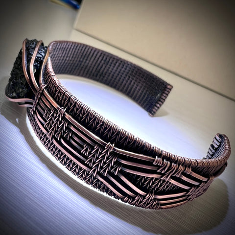 3.56g Moldavite Bracelet - Large Size - Copper Wrap