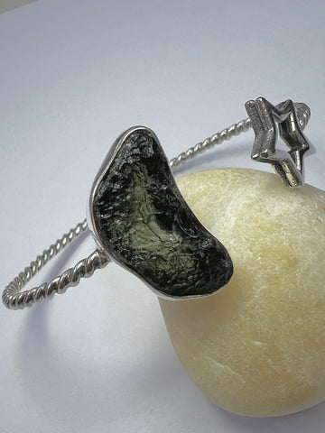 Moldavite Star Silver Bypass Bracelet  3.1g