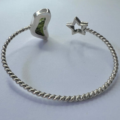 Moldavite Star Silver Bypass Bracelet  3.1g