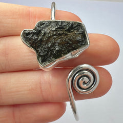 Moldavite Spiral Silver Bracelet 3.7g