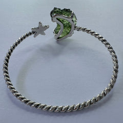 Moldavite Star Silver Open Cuff Bracelet 3.3g