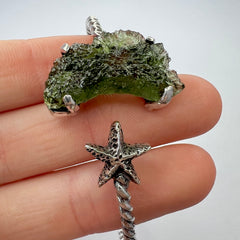 Moldavite Star Silver Open Cuff Bracelet 3.3g