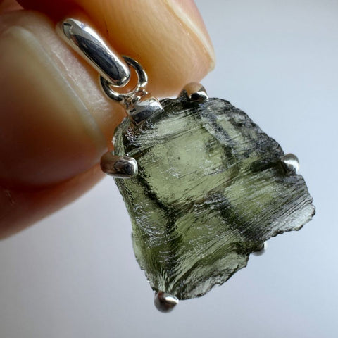 2.45g Natural Moldavite Chlum sterling silver pendant