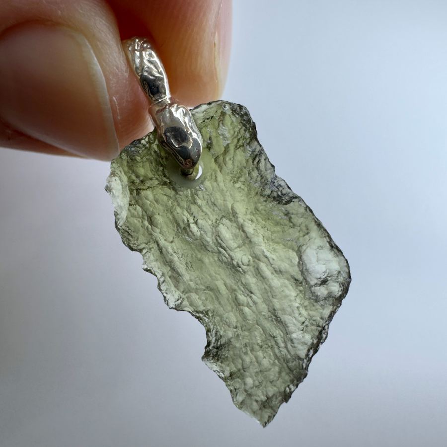 2.45g Natural Moldavite Chlum sterling silver pendant