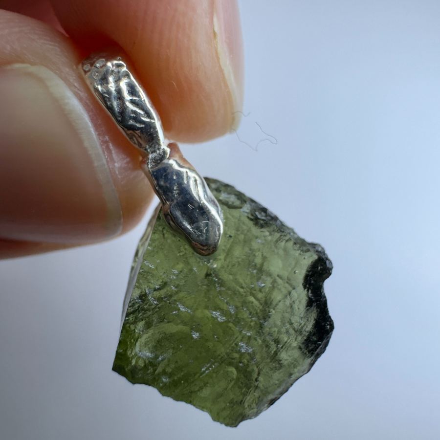 2.3g Natural Moldavite Marouskovo Pole sterling silver pendant