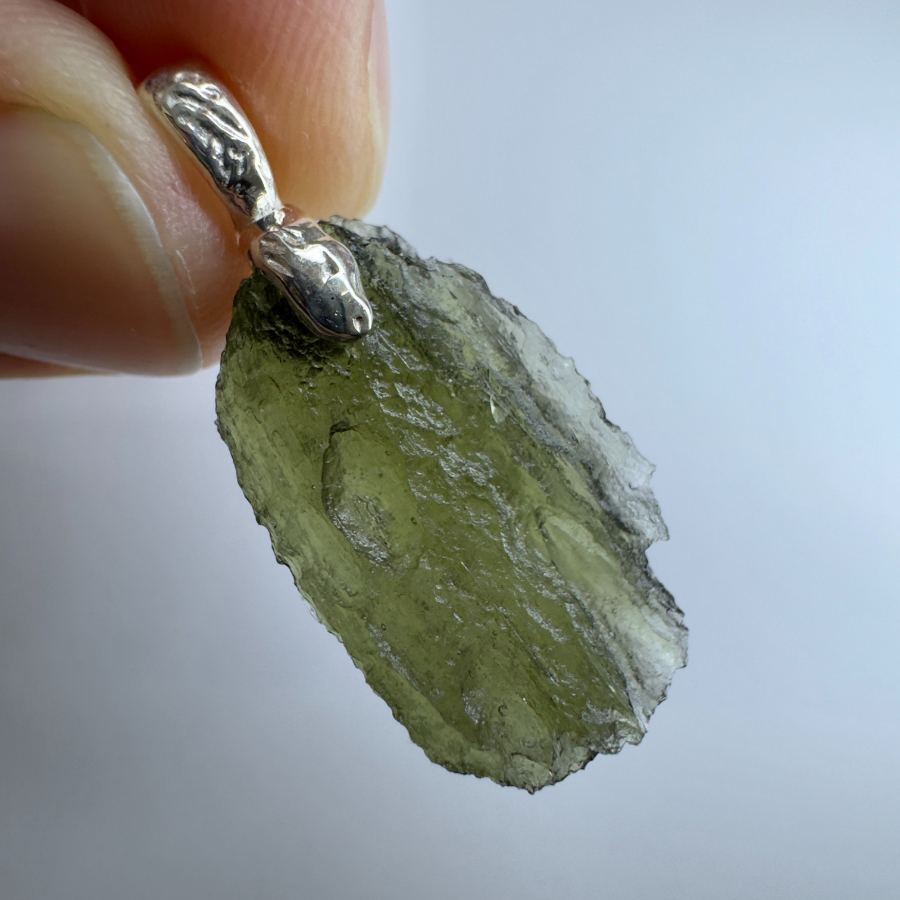 2.89g Natural Moldavite Chlum sterling silver pendant