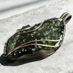 5.8g Moldavite Angel Chime Pendant in Antiqued Silver