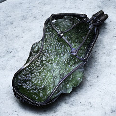 5.8g Moldavite Angel Chime Pendant in Antiqued Silver