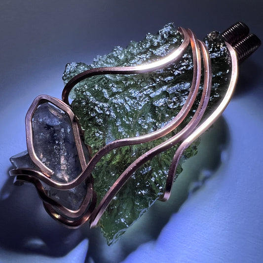 Moldavite & Herkimer Diamond Pendant