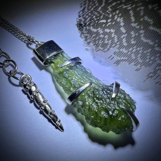 Moldavite Silver Necklace 2.07g - Rhodium Plated