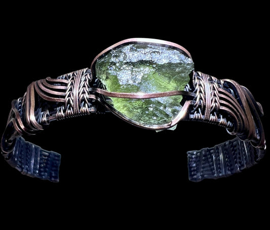 Moldavite and Copper Silver Bracelet