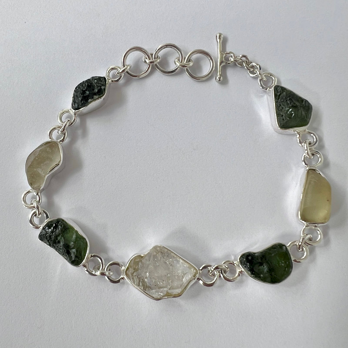 NG1026BR4 Moldavite solid sterling silver bracelet
