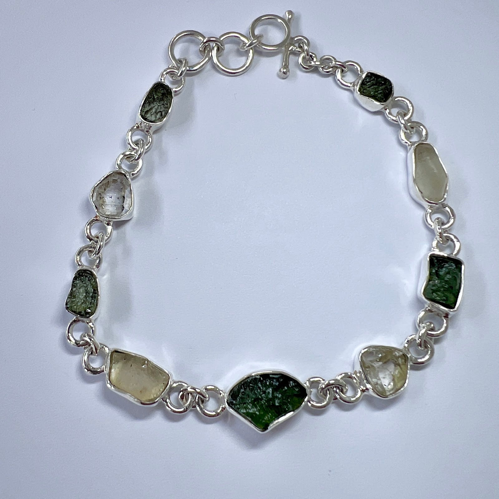 NG1026BR5 Moldavite solid sterling silver bracelet