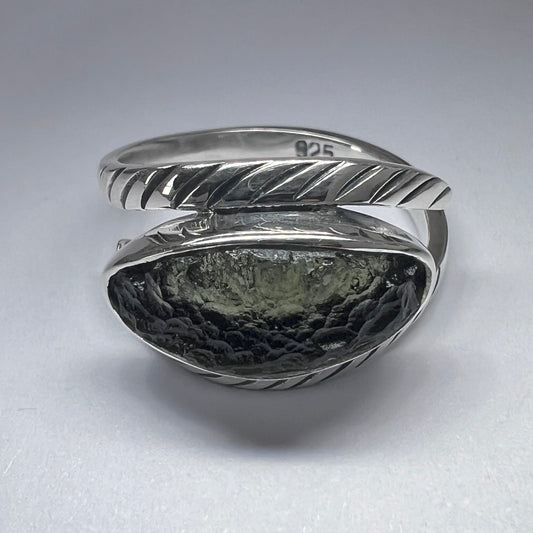 NG1026R16 Moldavite sterling silver ring