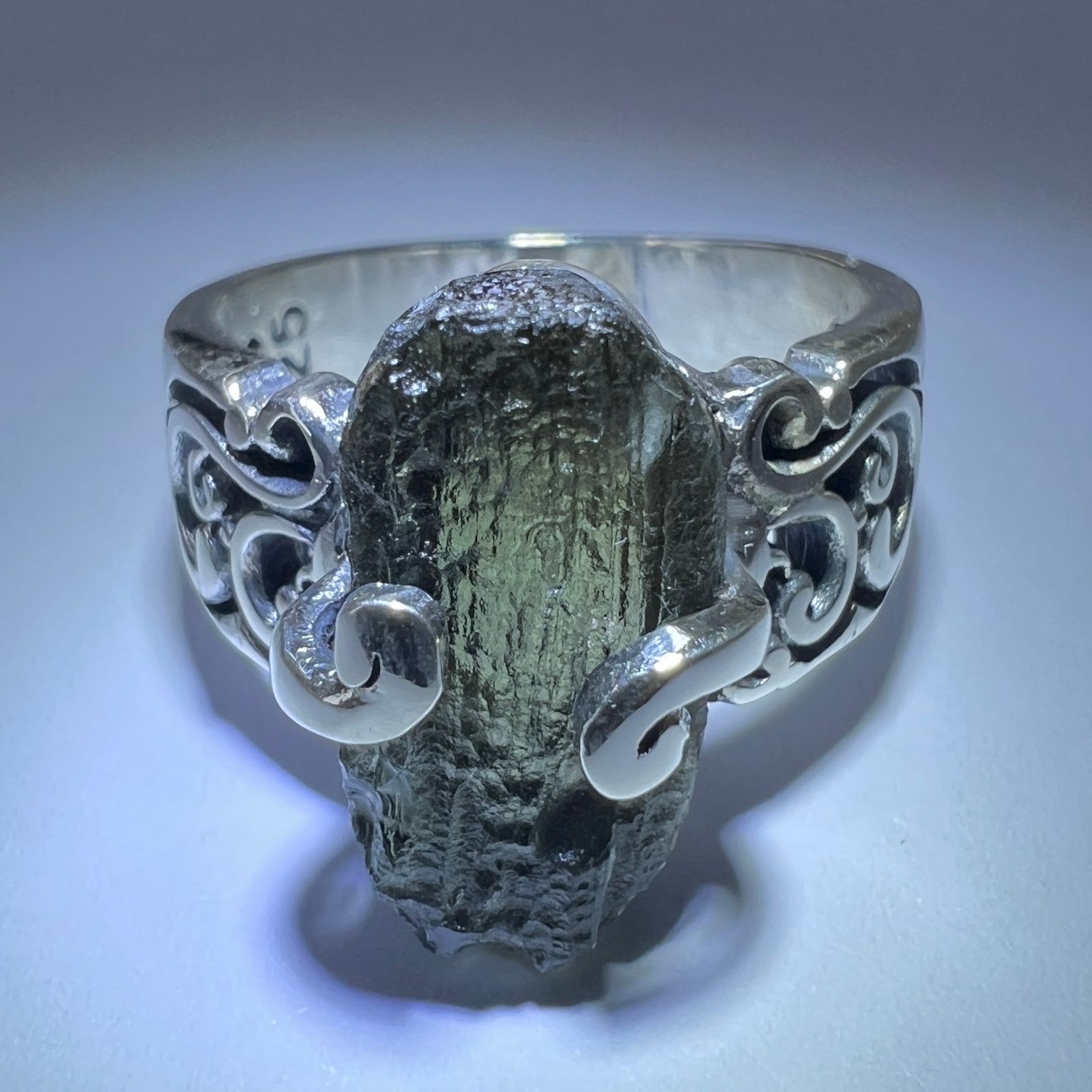 NG1026R17 Moldavite sterling silver ring