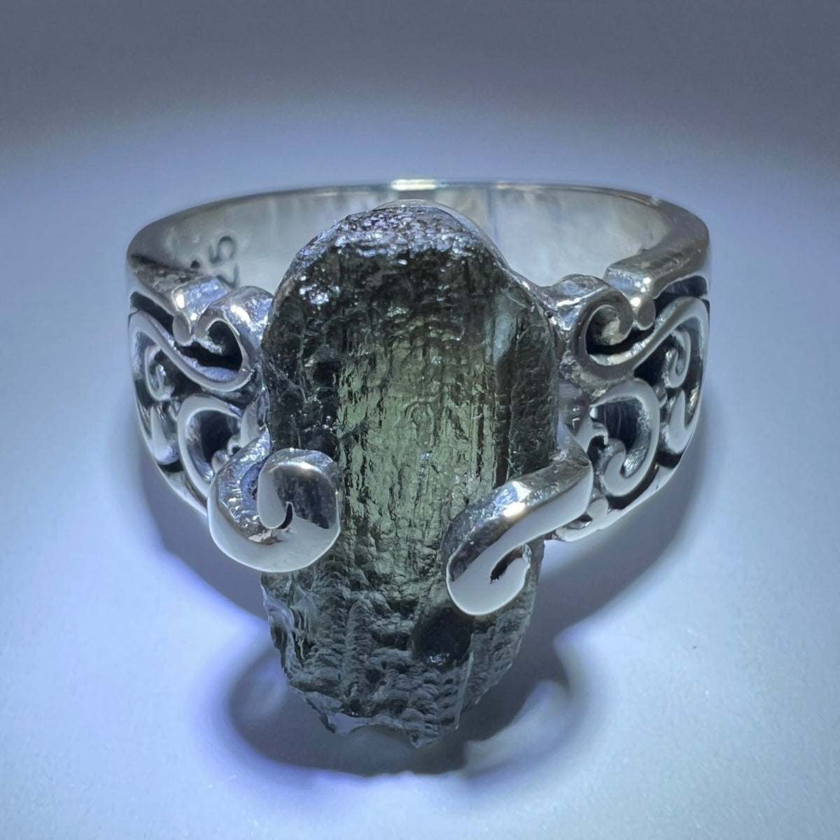 NG1026R17 Moldavite sterling silver ring