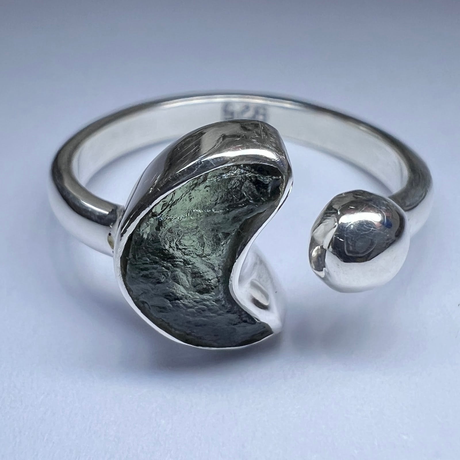 NG1026R2 Moldavite solid sterling silver ring
