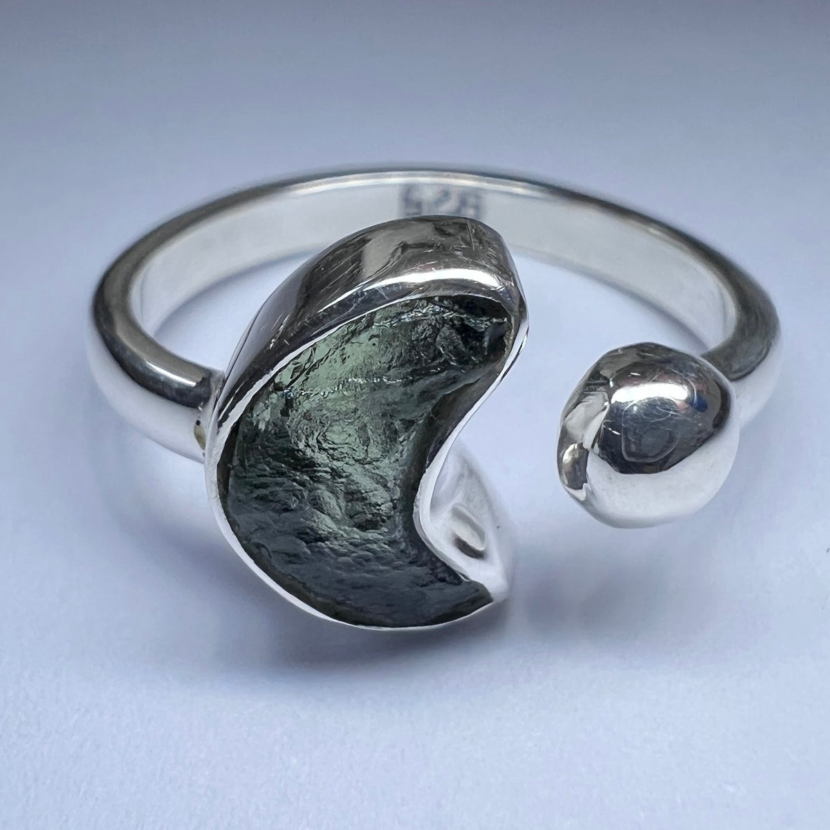 NG1026R2 Moldavite solid sterling silver ring