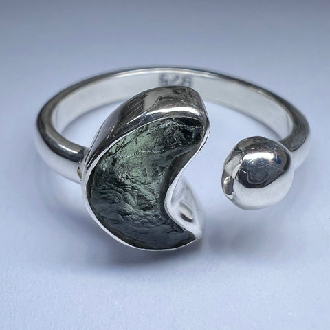 NG1026R2 Moldavite solid sterling silver ring