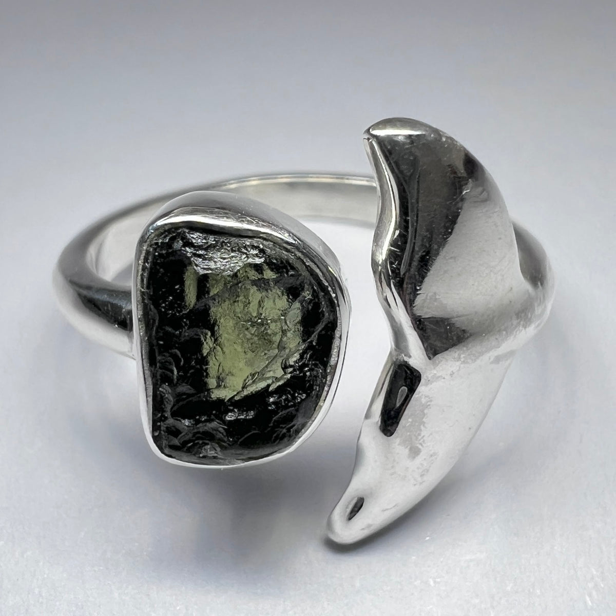 NG1026R3 Moldavite solid sterling silver ring