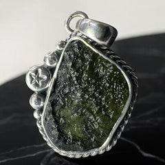 Moldavite & Star Bezel Silver Pendant