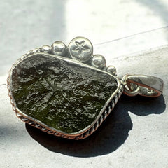 Moldavite & Star Bezel Silver Pendant