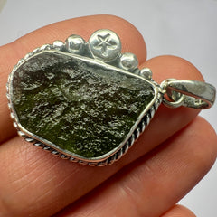 Moldavite & Star Bezel Silver Pendant