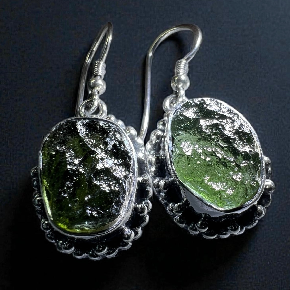 Moldavite Silver Earrings