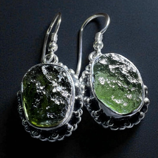 Moldavite Silver Earrings