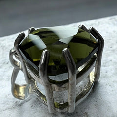 Faceted Triangle Cut Moldavite Silver Pendant, 5.96ct.