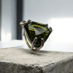 Faceted Triangle Cut Moldavite Silver Pendant, 5.96ct.