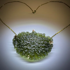 16.8g Moldavite Necklace in Solid 14K Gold