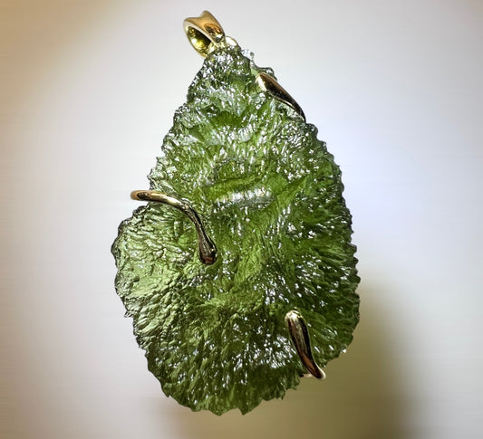 8.3g Moldavite Pendant in Solid 14K Gold